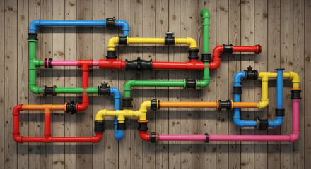 Retro Neon Rainbow Glass Tubes on Dark Wood