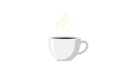 An image of steaming coffee cup on white background.. The scene includes object, white, style, simple, comfort, steam, wake up,