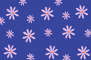 Floral background with daisies, beautiful packaging design, simple, flat. Abstract flowers banner. 60s, 70s, 80s groovy hippie vibes. Botanical horizontal poster
