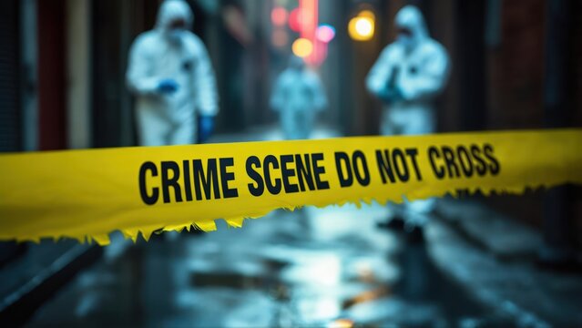 Blurred crime scene with investigators