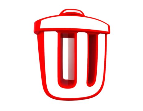 Glossy Red Trash Can Icon On Transparent Background