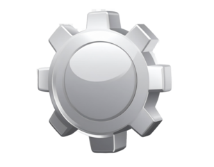 Glossy Silver Gear Icon Floating on Transparent Background for Technology and Industrial Concepts