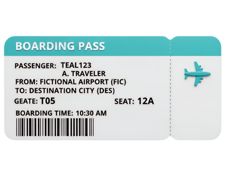 Boarding pass to dream destination for travel advertising, turquoise accent, ready for takeoff, vacation planning, adventure awaits, flight ticket