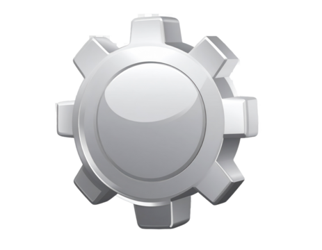 Glossy Silver Gear Icon Floating on Transparent Background for Technology and Industrial Concepts - Powered by Adobe