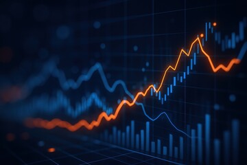 Rising Financial Tides: An evocative visualization of financial data, depicting the dynamic rise and fall of market trends through vibrant.
