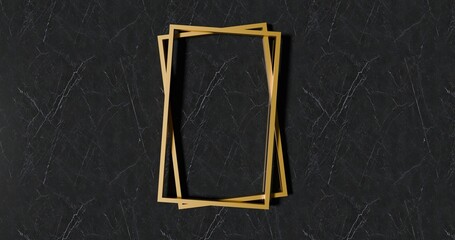 Gold luxury modern photo frames top view placed on dark marble textured surface 