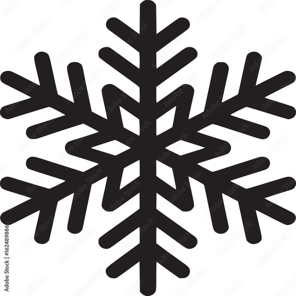 Poster a simple black and white snowflake design with six points on a plain white background in vector styl