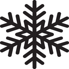 A simple black and white snowflake design with six points on a plain white background in vector style