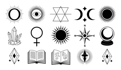 Mystical celestial and esoteric symbols collection triangle moon