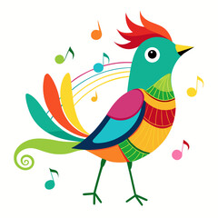 Colorful vector illustration of a singing nightingale with musical notes