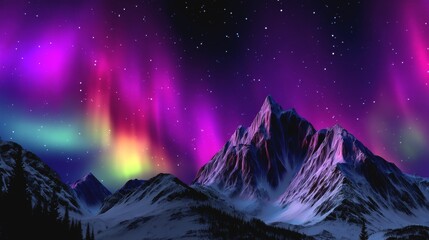 Fototapeta premium Stunning Northern Lights Over Majestic Mountains with Vibrant Colors in Starry Night Sky