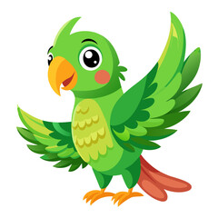 Playful conure bird with bright green plumage
