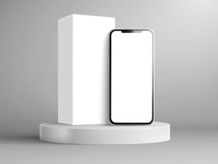 Minimalist Smartphone Display on a White Podium with Clean Background for Product Presentation