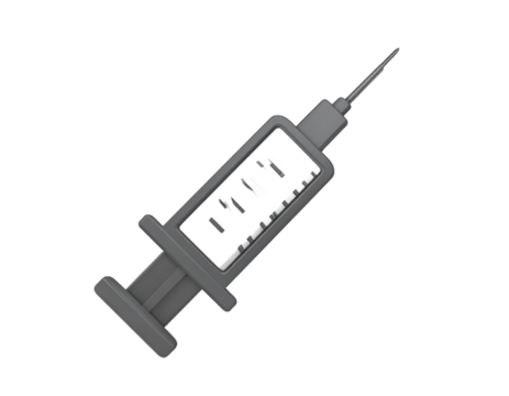 Isolated Grey Syringe With Needle And Transparent Liquid For Medical Treatment