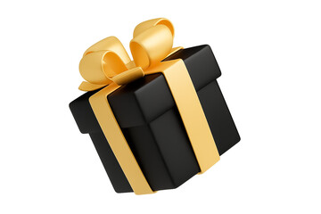 3D Black Gift Box with Gold Ribbon – Luxury Present on Transparent Background
