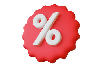 3D Red Sale Percentage Sign – Discount Symbol on Transparent Background