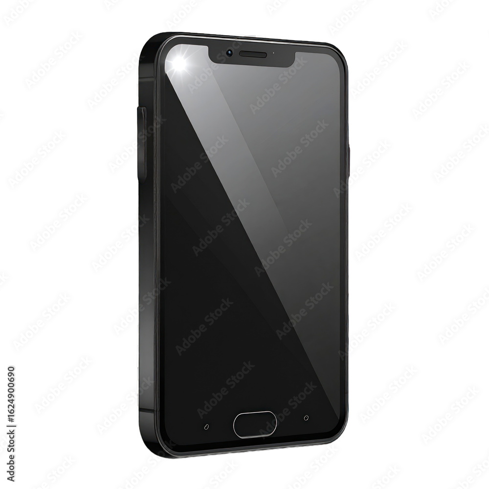 Poster isolated smartphone displaying glossy dark gray finish against transparent background