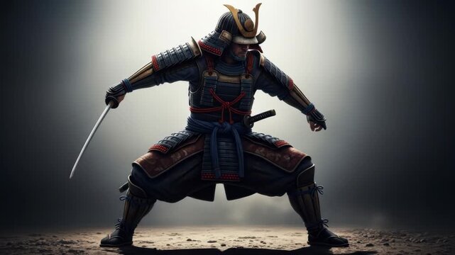 Samurai Warrior: Dynamic 3D Render of a Fearless Ronin Preparing for Battle