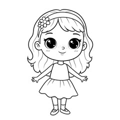 Fototapeta premium Cute girl coloring page illustration for kids