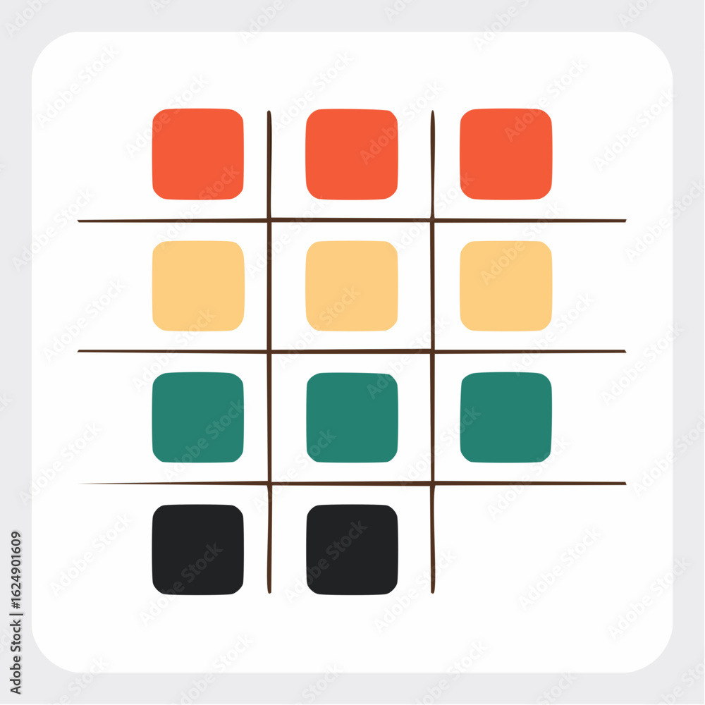 Aufkleber abstract hand-drawn grid with colorful rounded squares in a retro palette