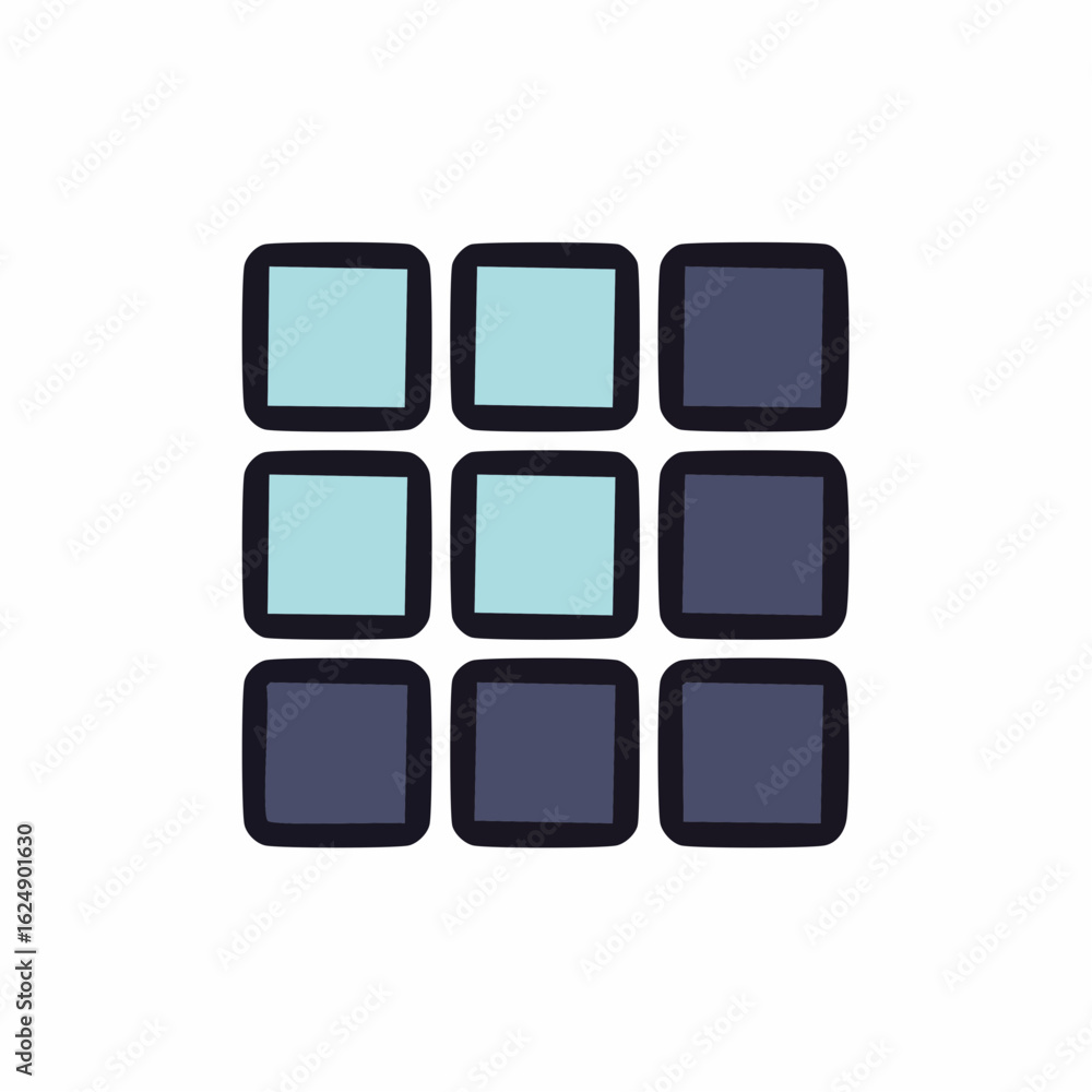 Poster hand drawn grid icon with blue squares for app menus digital interface design