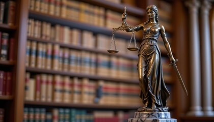 Fototapeta premium a classical bronze statue of lady justice standing tall on a marble pedestal