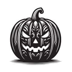 black Classic carved pumpkin Silhouette Vector, High Quality Illustration on White Background