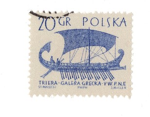 A vintage postage stamp from Poland isolated on a white background.