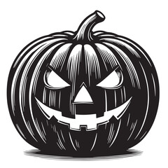 black Classic carved pumpkin Silhouette Vector, High Quality Illustration on White Background