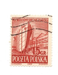 A vintage postage stamp from Poland isolated on a white background.