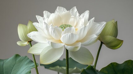 Close-up of lotus flower with soft petals and ethereal pale pink and blue background radiating peace