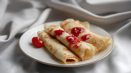 Delicious dessert featuring thin pancakes filled with sweet cherry sauce perfect for Halloween treat