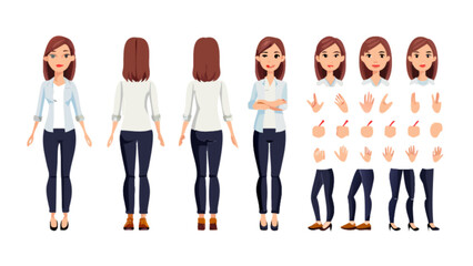 Animated character design woman with changeable body parts for animation and motion graphics projects design