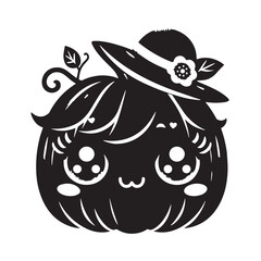 black Cute pumpkin for kids Silhouette Vector, High Quality Illustration on White Background