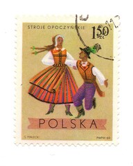 A vintage postage stamp from Poland isolated on a white background.