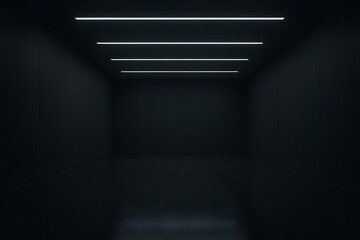 Obraz premium Dark modern hallway with linear led lighting