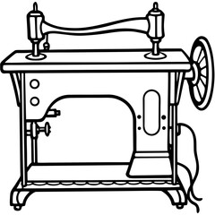 Vintage Sewing Machine on Table – Art Vector