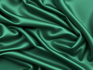 Obraz premium Top-Down View of Deep Green Silky Satin Fabric Folds – Smooth Elegant Texture with Shine, Ideal for Luxury Branding, Fashion Design, Product Display Backgrounds, or Soft Draped Visual Mockups