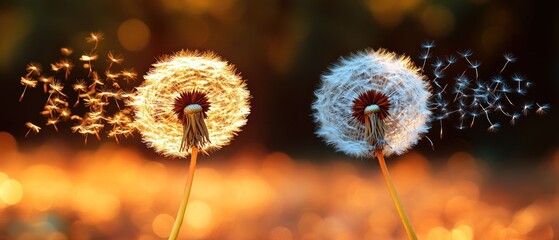 Golden Hour Dandelions: A Symphony of Seeds and Light