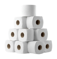 Stacking toilet paper rolls for household organization home product bright top view isolated on transparent background