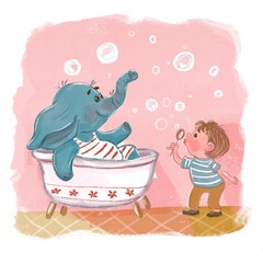  cute elephant with boy