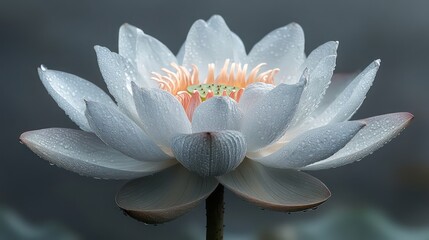 Close-up of lotus flower with soft petals and ethereal pale pink and blue background radiating peace