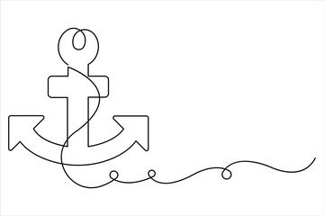 Continuous one line drawing of sea anchor vector design
