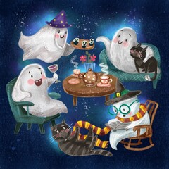 Halloween  characters at party 