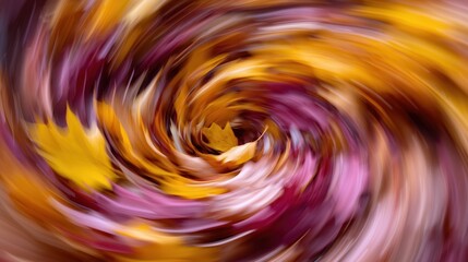 Fototapeta premium Whirling Tunnel of Autumn Leaves in Fiery Orange and Magenta Abstract Motion
