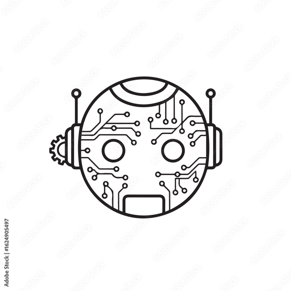 Poster vector art of robot head with circuits, isolated on white background