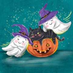 halloween pumpkin and cat