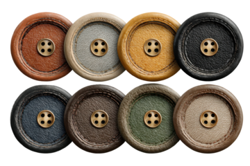 Crafting decorative buttons studio product photography indoor close-up. Isolated on transparent background, png.