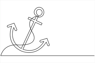 Continuous one line drawing of sea anchor vector design
