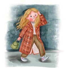 young woman walking on street